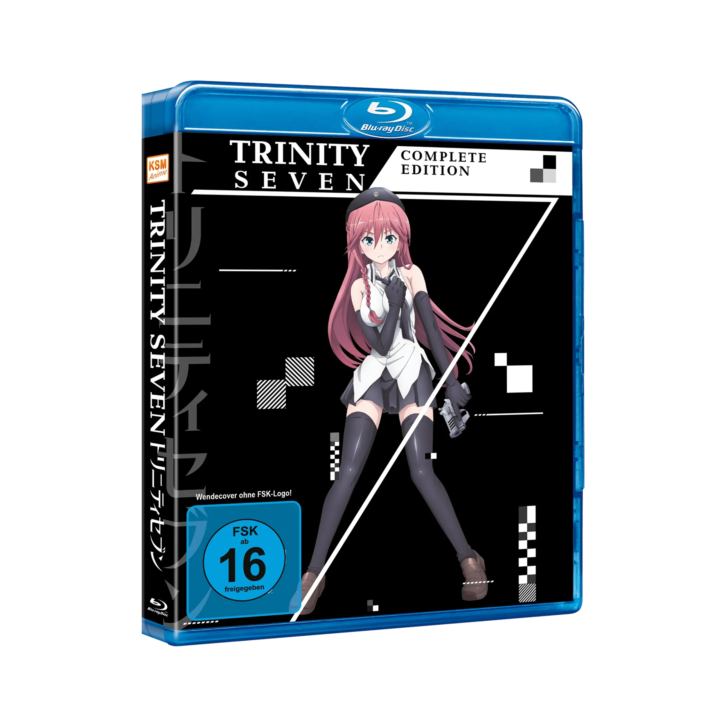 Blaue und weiße Blu-ray-Hülle für die Trinity Seven Anime-Serie, Complete Edition